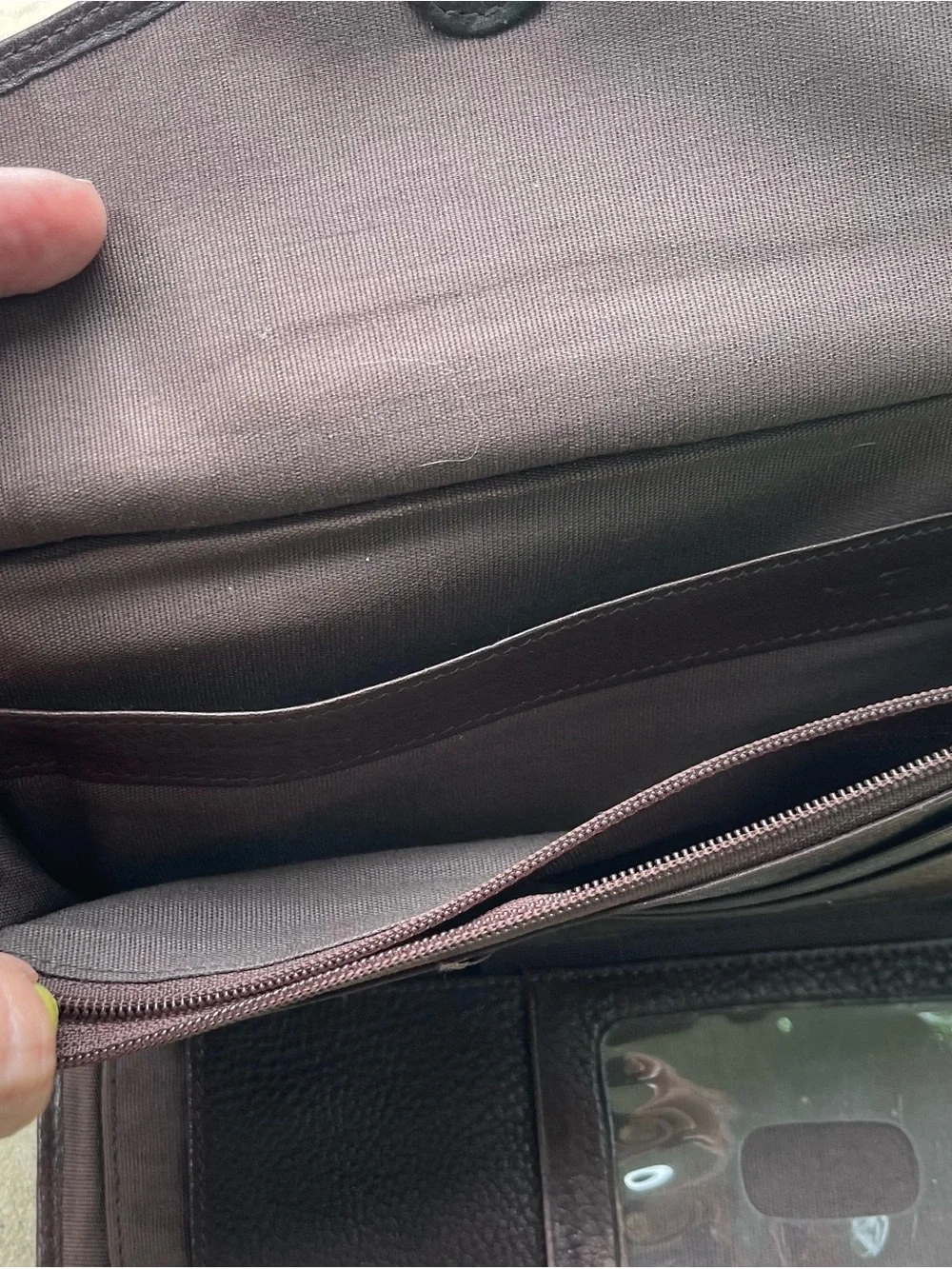 Fossil Brown Pebbled Leather  Envelope Zip Wallet